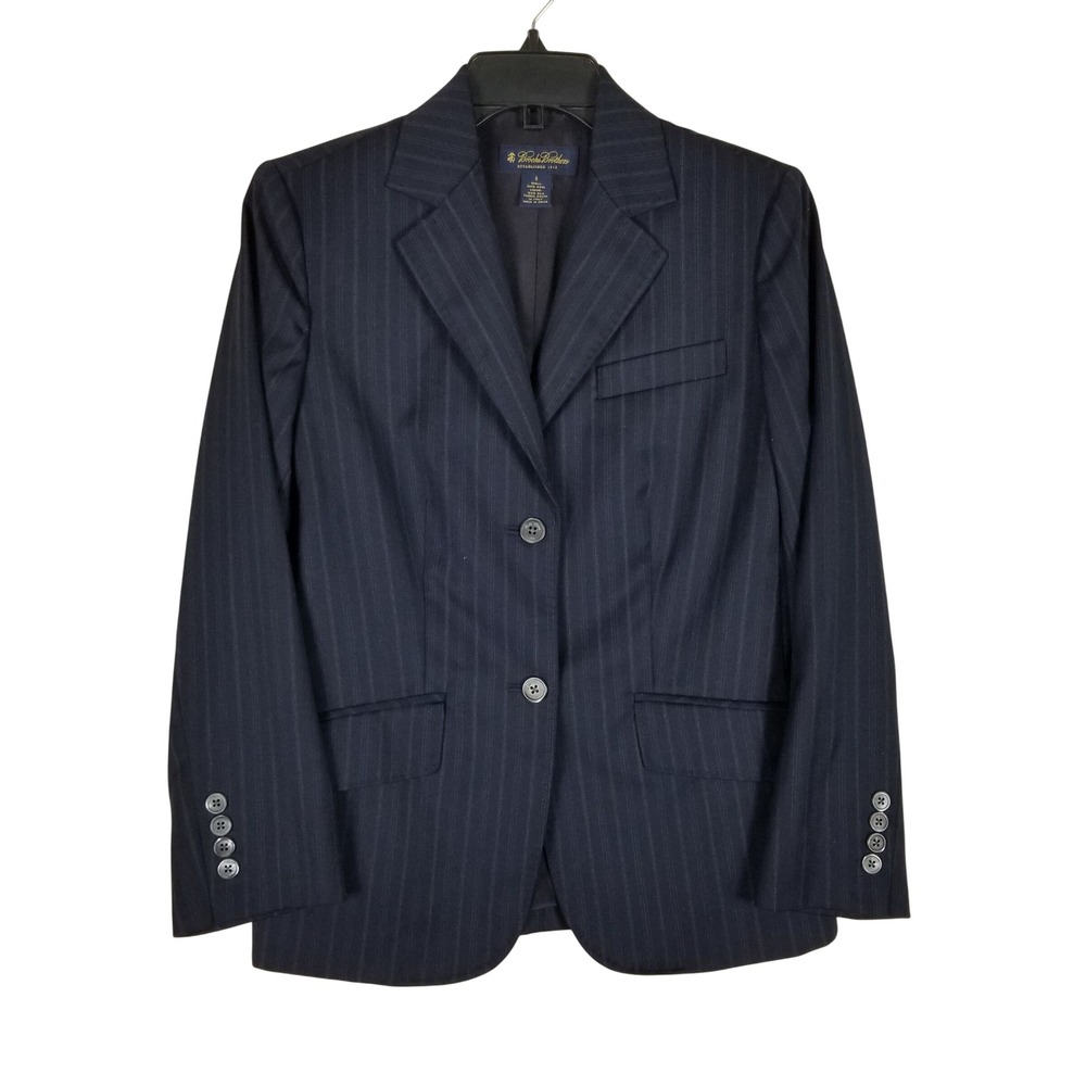 Brooks Brothers Blazer Women 6 Navy Pinstripe Wool Silk Lined Italian Fabric